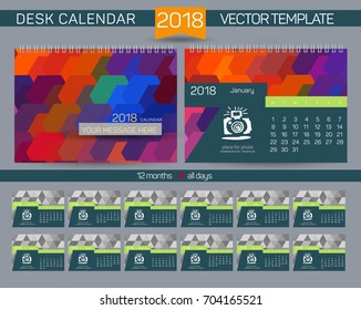 Desk Calendar 2018 Vector Design Template with abstract pattern. Set of 12 Months. vector illustration