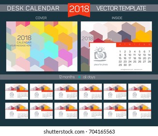Desk Calendar 2018 Vector Design Template with abstract pattern. Set of 12 Months. vector illustration