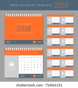 Desk calendar 2018 vector design template. Set of 12 Months.