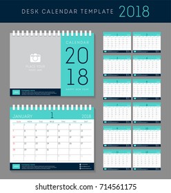 Desk calendar 2018 vector design template. Set of 12 Months.