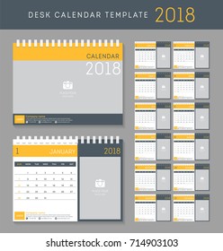 Desk calendar 2018 vector design template. Set of 12 Months.