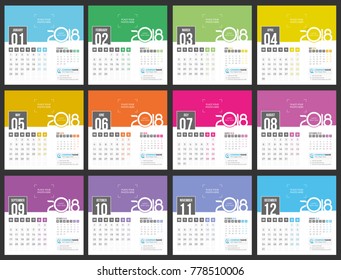 Desk Calendar 2018 - Vector template of 12 Months with Place for Photo, Logo and Info Contact