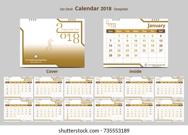 Desk Calendar 2018 week start on Sunday corporate business design template layout. Sample image with Gradient Mesh.