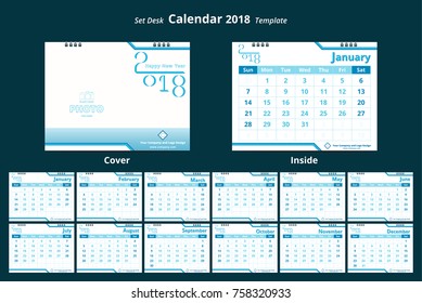 Desk Calendar 2018 week start on Sunday corporate business design template layout. 