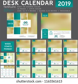 Desk calendar 2019, Desk calendar 2020, desktop calendar template, purple calendar, Week starts on Monday, Vector Illustration, suitable for company, spiral  001