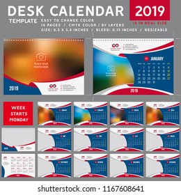 Desk calendar 2019. Desk calendar 2020, Desktop calendar template. Week starts on Monday. Vector Illustration. suitable for company. spiral calendar