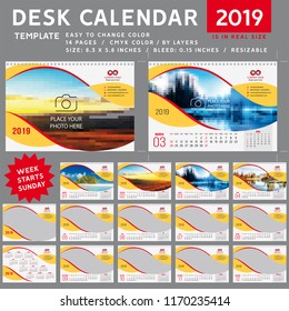 Calendário de mesa 2019, Calendário de mesa 2020, modelo de calendário desktop, calendário vermelho, Semana começa a domingo, Ilustração vetorial, espiral