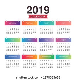 Desk Calendar 2019. Simple Colorful minimal elegant desk calendar