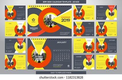 Desk Calendar 2019 template - 12 months included - A5 Size 