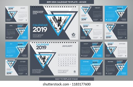 Desk Calendar 2019 template - 12 months included - A5 Size 