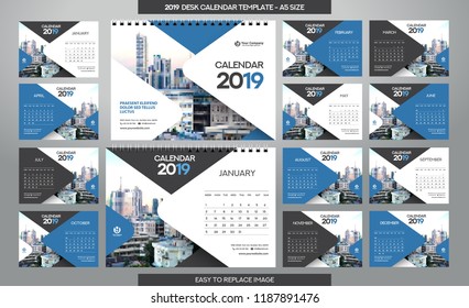 Desk Calendar 2019 template - 12 months included - A5 Size 