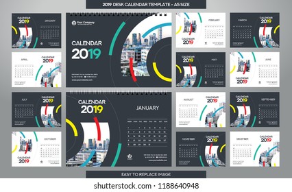 Desk Calendar 19 Template 12 Months Stock Vector Royalty Free