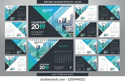 Desk Calendar 2019 template - 12 months included - A5 Size 