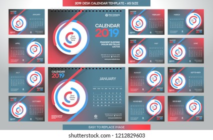 Desk Calendar 2019 template - 12 months included - A5 Size 