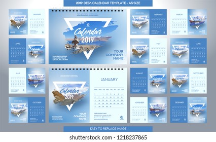 Desk Calendar 2019 template - 12 months included - A5 Size 