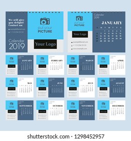 Desk Calendar 2019 template - 12 months included - A5 Size