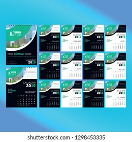 Desk Calendar 2019 template - 12 months included - A5 Size