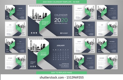 Desk Calendar 2019 template - 12 months included - A5 Size 