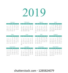 Desk calendar 2019 template.