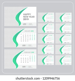 Desk calendar 2019, template vector
