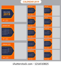 Desk Calendar 2019 template week start on Monday.