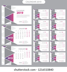 Desk Calendar 2019 template week start on Monday.