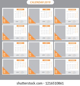 Desk Calendar 2019 template week start on Monday.