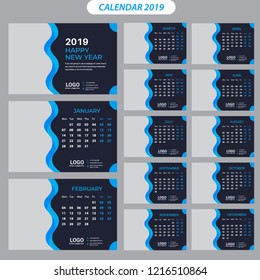 Desk Calendar 2019 template week start on Monday.
