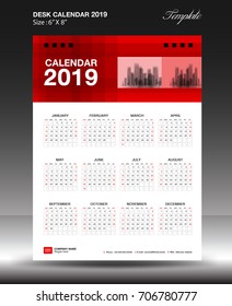 Desk calendar 2019 year Size 6x8 inch vertical, business flyer vecter, Red background