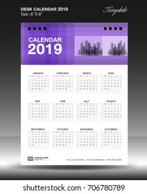 Desk calendar 2019 year Size 6x8 inch vertical, business flyer vecter, Purple background