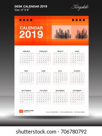 Desk calendar 2019 year Size 6x8 inch vertical, business flyer vecter, Orange background