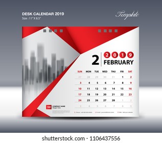 Desk Calendar 2019 Year Template vector design, February Month