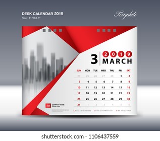 Desk Calendar 2019 Year Template vector design, March Month