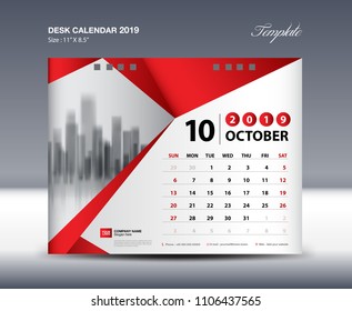 Desk Calendar 2019 Year Template vector design, October Month