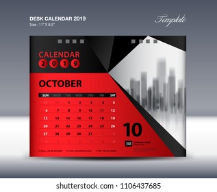 Desk Calendar 2019 Year Template vector design, October Month