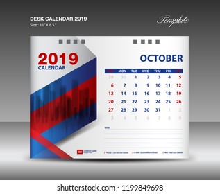 Desk Calendar 2019 Year Template vector design, OCTOBER Month