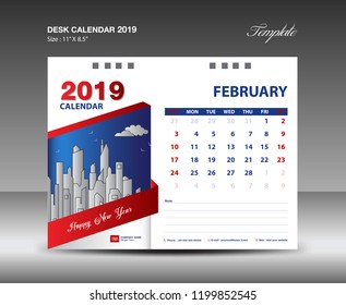 Desk Calendar 2019 Year Template vector design, FEBRUARY Month