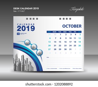 Desk Calendar 2019 Year Template vector design, OCTOBER Month