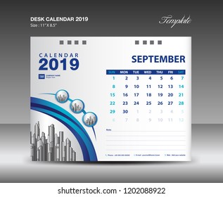 Desk Calendar 2019 Year Template vector design, SEPTEMBER Month