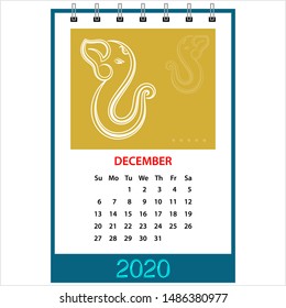 Desk Calendar 2020 December Ganesha (The Lord Of Wisdom), Table Daily Calendar Template Vector Art Illustration