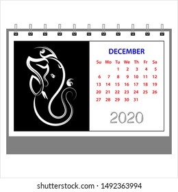 Desk Calendar 2020 December Ganesha (The Lord Of Wisdom), Table Daily Calendar Template Vector Art Illustration