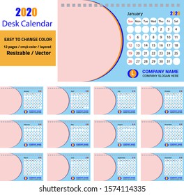 Desk Calendar 2020 Design Template Vector Colorful 12 Months with Date Week Month Year Holiday