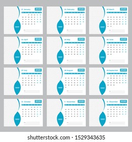 Desk calendar 2020, desktop calendar template, 