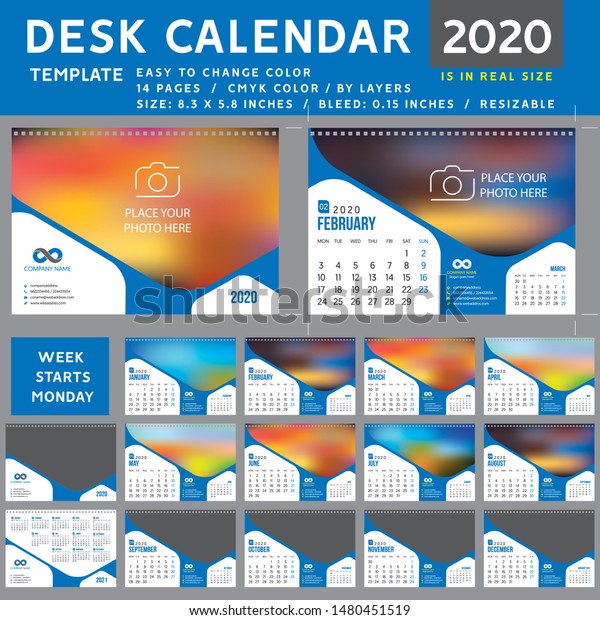 Desk Calendar 2020 Desktop Calendar Template Stock Vector Royalty