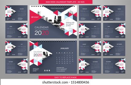 Desk Calendar 2020 template - 12 months included - A5 Size 