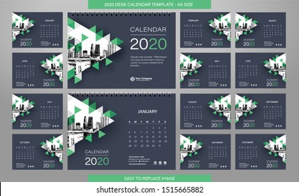 Desk Calendar 2020 template - 12 months included - A5 Size 