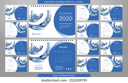 Desk Calendar 2020 template - 12 months included - A5 Size 
