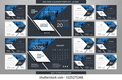 Desk Calendar 2020 template - 12 months included - A5 Size 