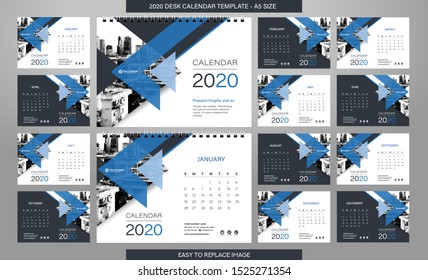 Desk Calendar 2020 Template 12 Months Stock Vector (royalty Free 