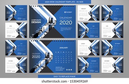 Desk Calendar 2020 template - 12 months included - A5 Size 